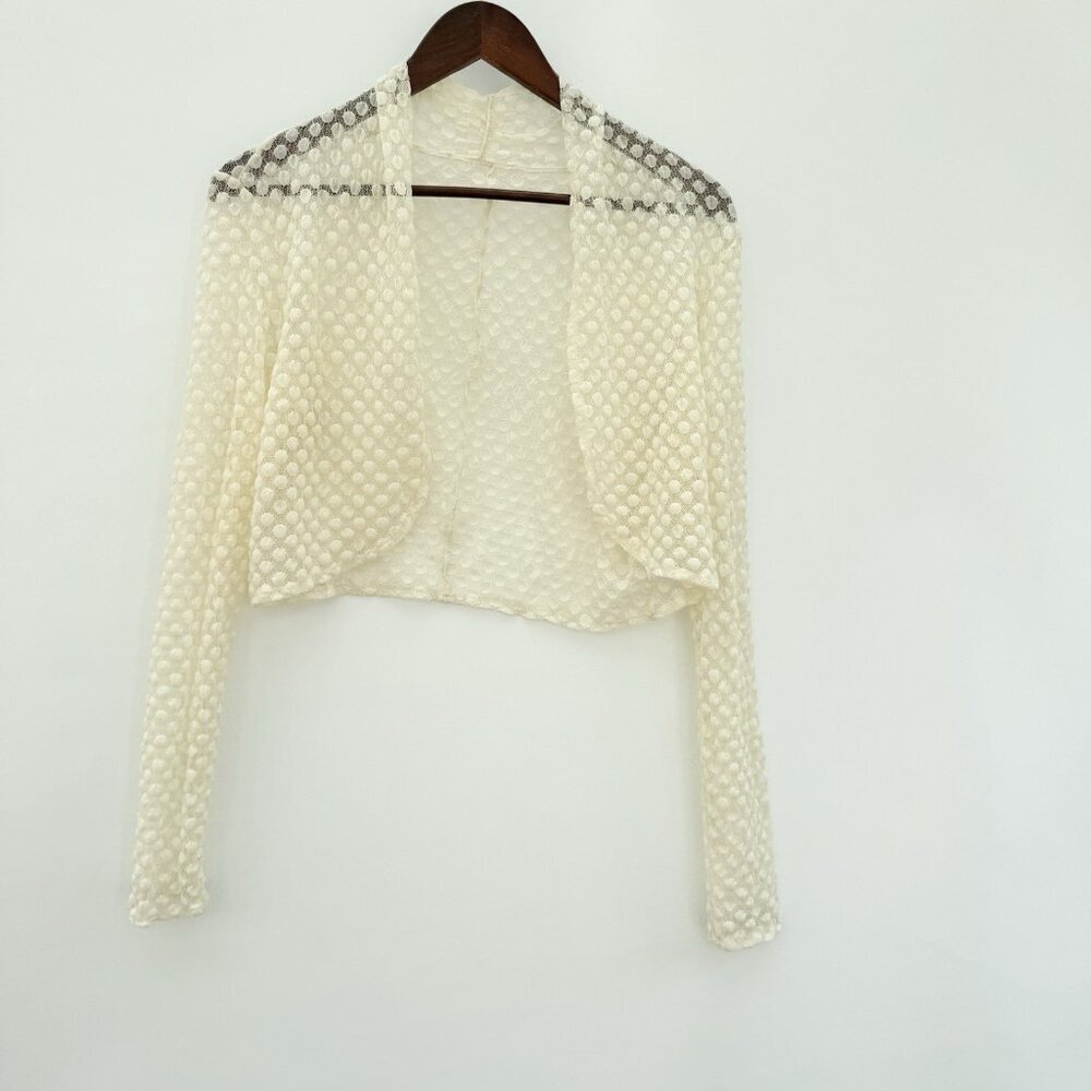 Lace‎ Bolero Cardigan Small Ivory Feminine Fairy Polka Dots Layering